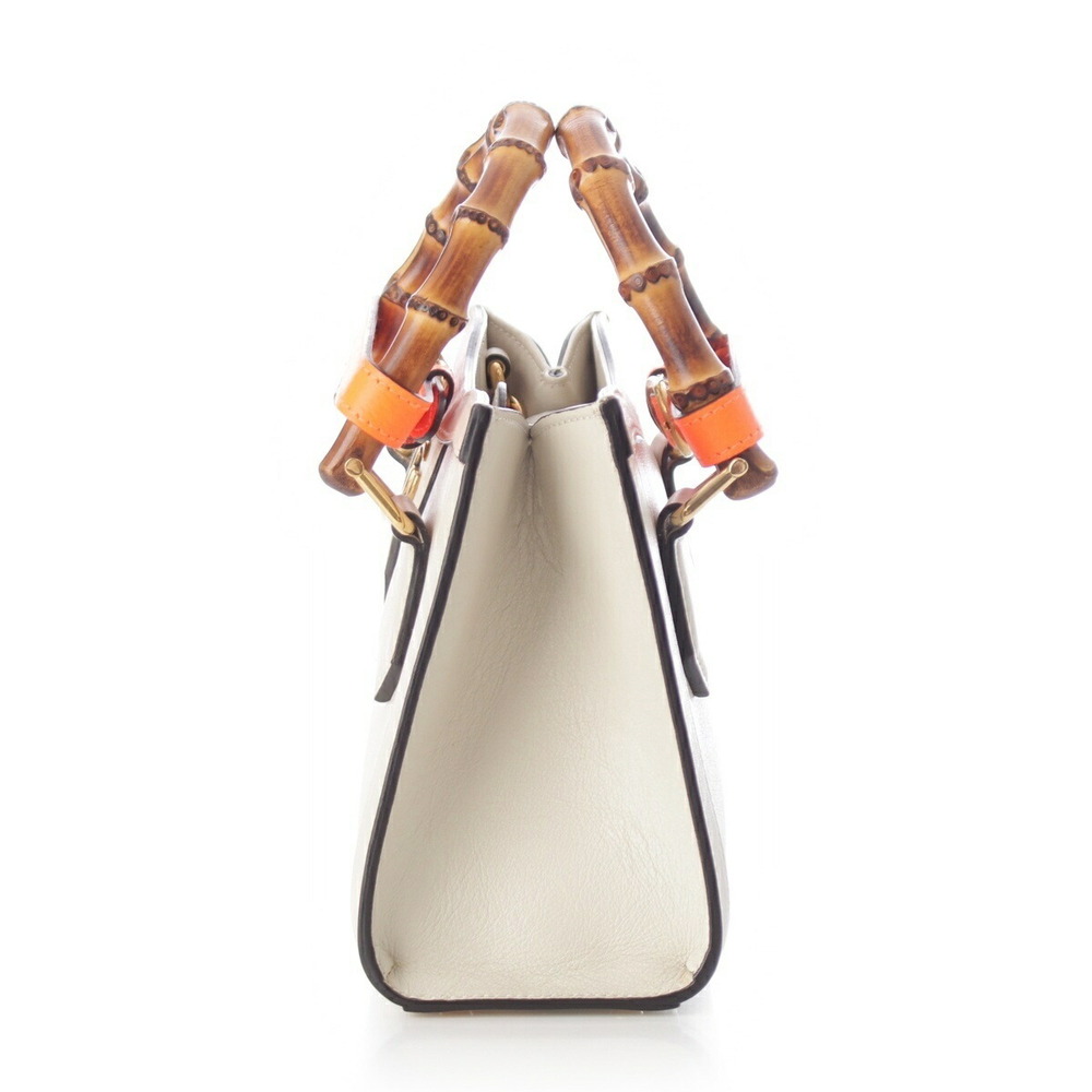 Gucci White Shoulder Orange Handbag Diana Leather Bamboo - Picture 3 of 10